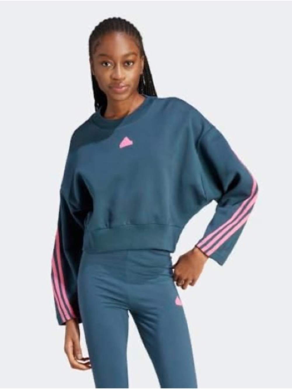adidas Cropped Sweatshirt with Pink Stripe Accents